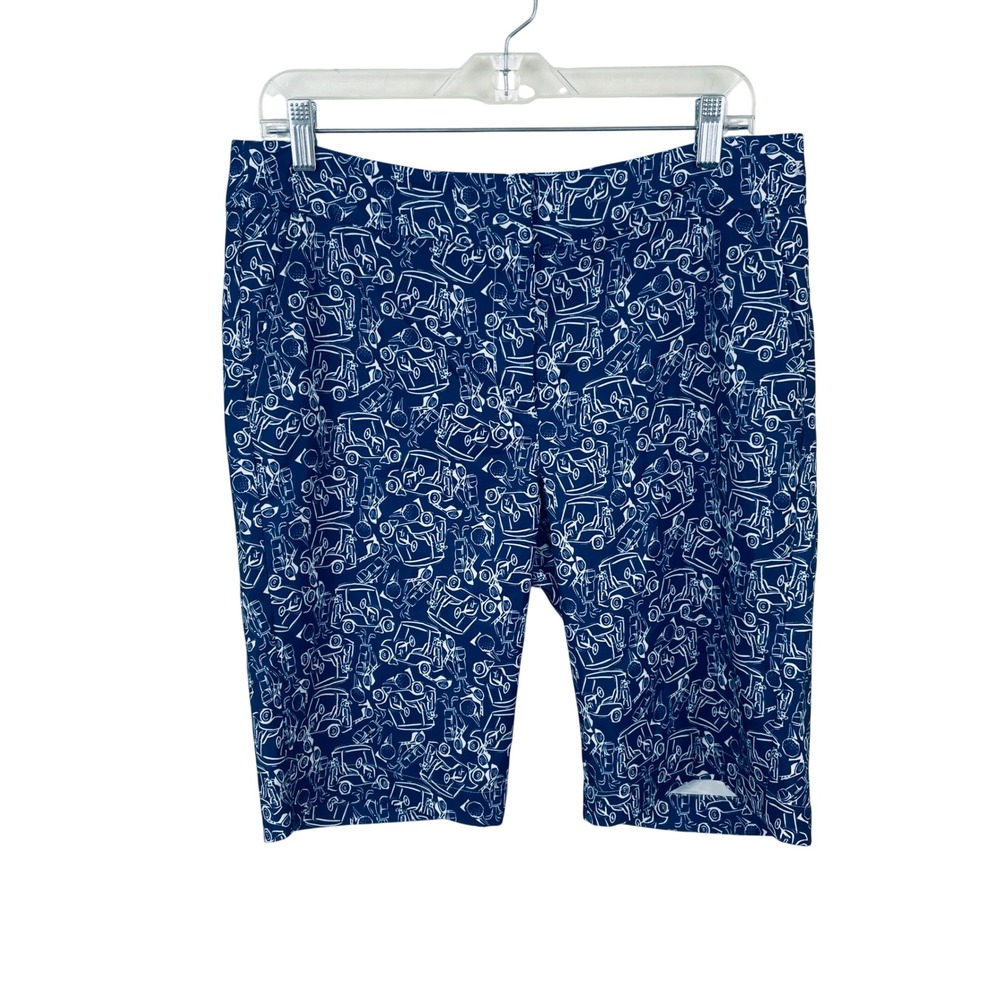 IZOD Golf Navy Blue White Golf Cart Print Performance Shorts Women's 8